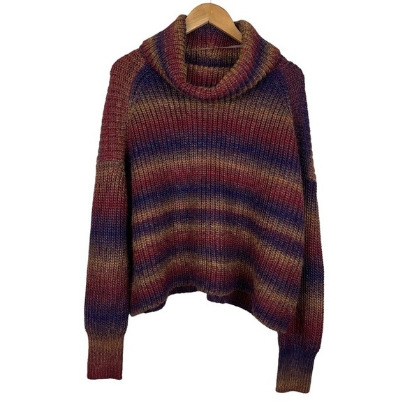 Mossimo Sweater Purple Brown Striped Turtleneck Ombre Metallic Fall Size Large - Picture 1 of 5